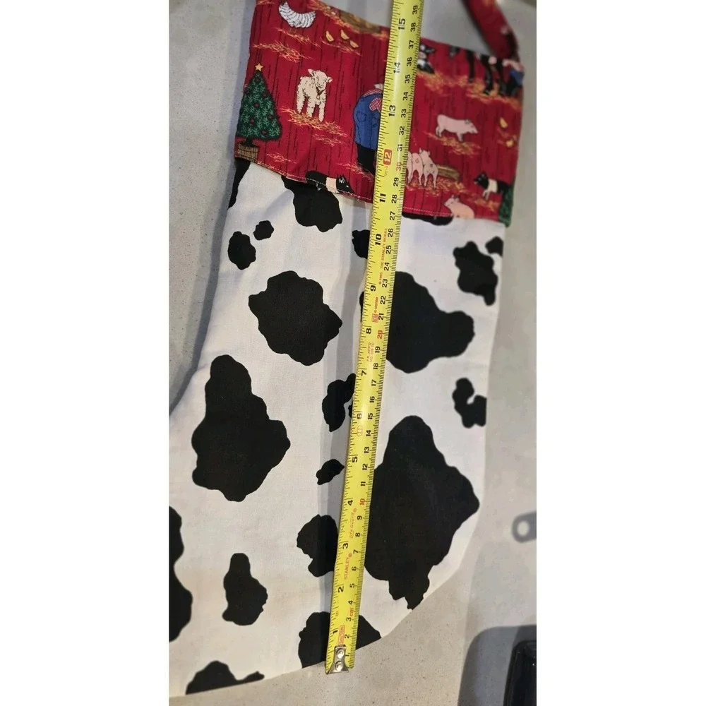 Lot Of 2 Christmas stockings black & white cow print farm Animals‎ Farmer Santa